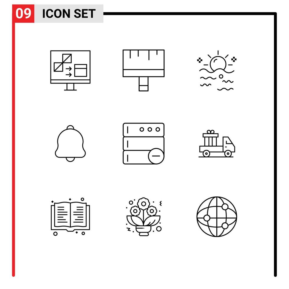 Pictogram Set of 9 Simple Outlines of sound bell tools alert sun Editable Vector Design Elements