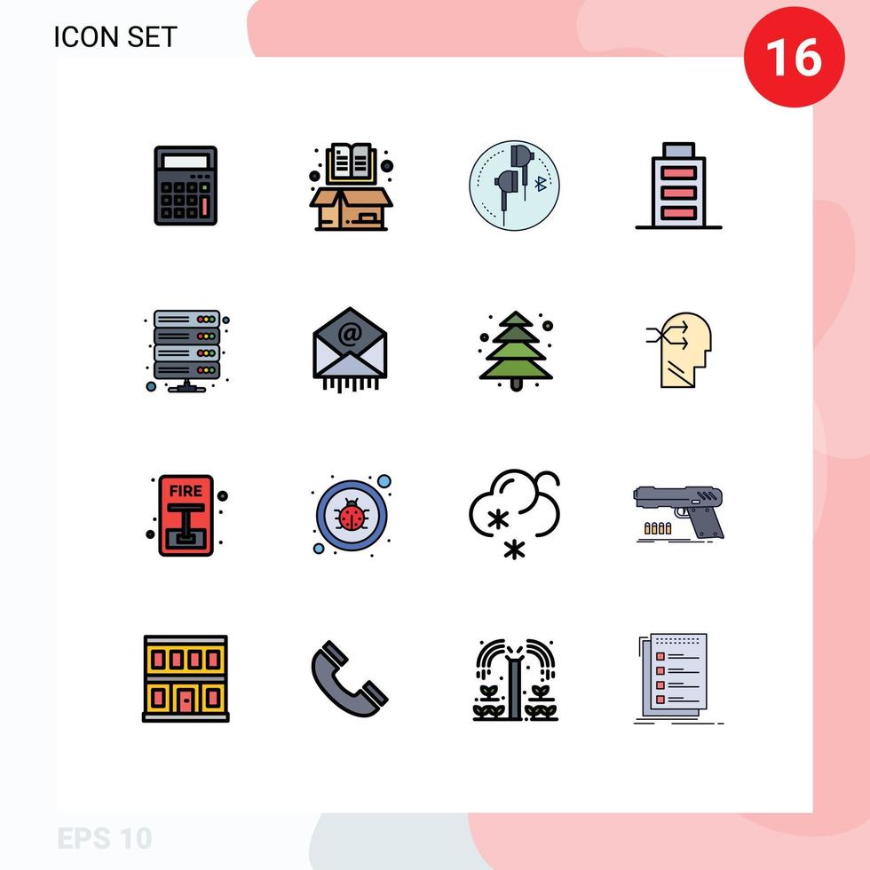 Modern Set of 16 Flat Color Filled Lines Pictograph of data interface open battery bluetooth Editable Creative Vector Design Elements