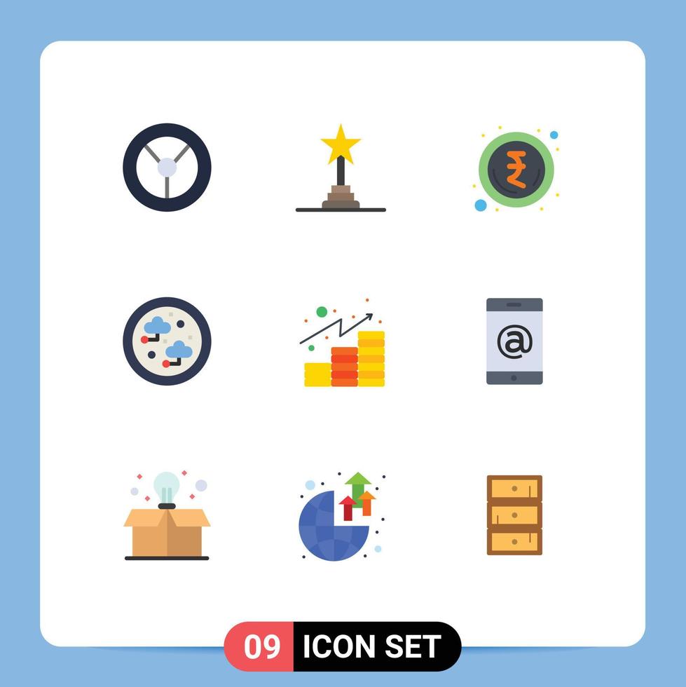 grupo de 9 signos y símbolos de colores planos para ganancias móviles tecnología de finanzas rupias elementos de diseño de vectores editables