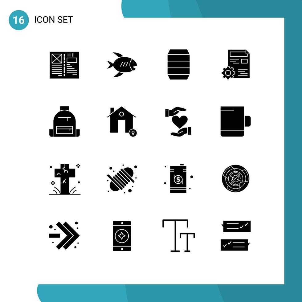 Set of 16 Modern UI Icons Symbols Signs for edit setting sea profile food Editable Vector Design Elements