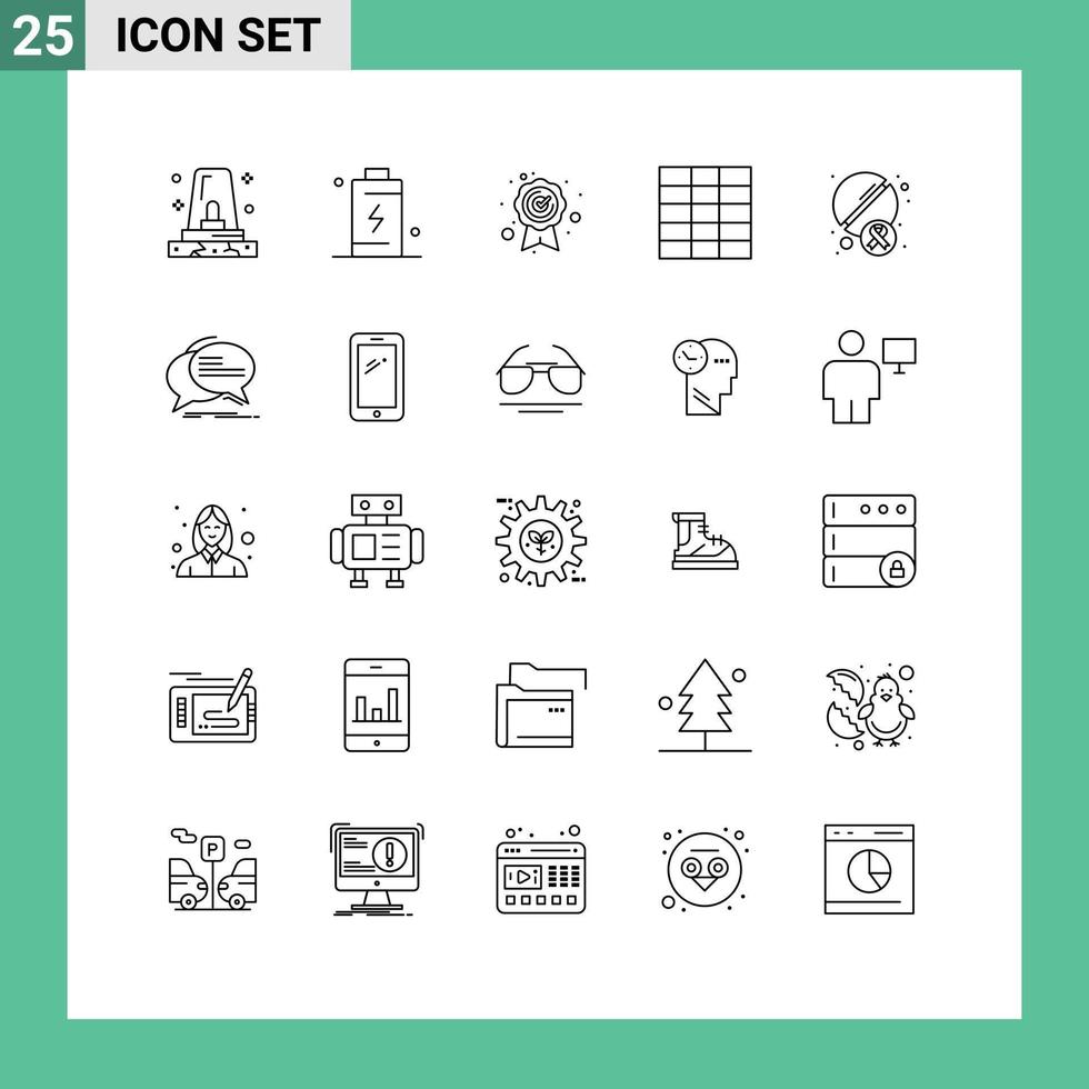 Stock Vector Icon Pack of 25 Line Signs and Symbols for medicine tablet energy pills grid Editable Vector Design Elements