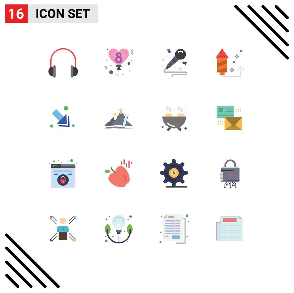 Set of 16 Modern UI Icons Symbols Signs for down holiday mic fireworks celebration Editable Pack of Creative Vector Design Elements