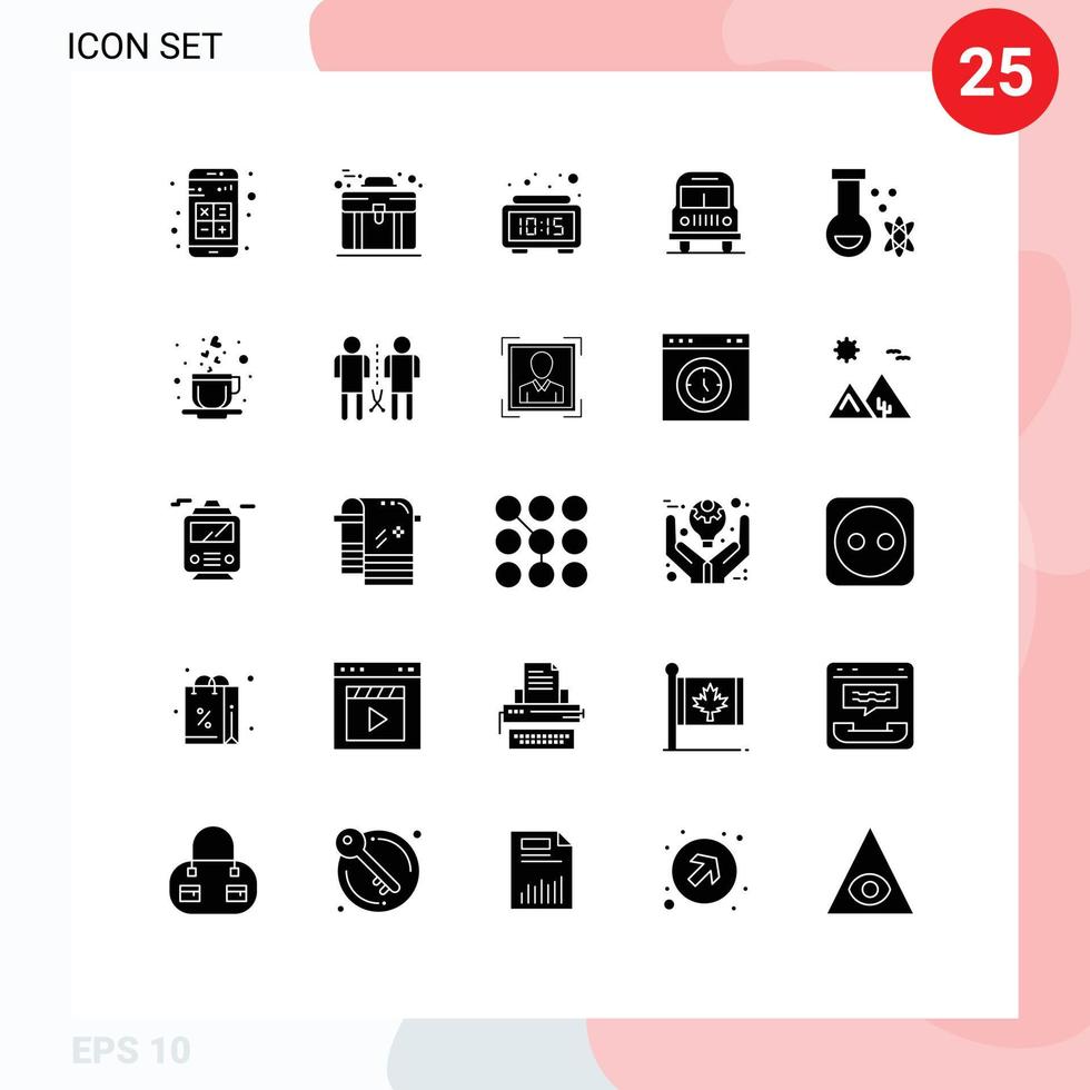 Set of 25 Commercial Solid Glyphs pack for potion camping case travel time Editable Vector Design Elements