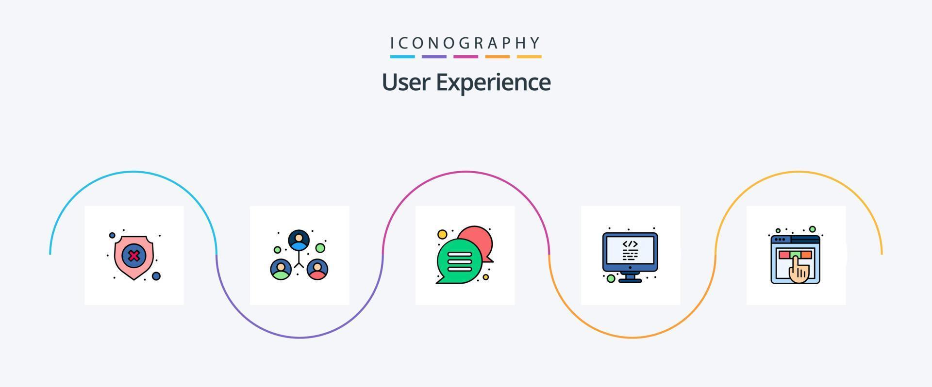 User Experience Line Filled Flat 5 Icon Pack Including testing. design. callout. screen. lcd vector