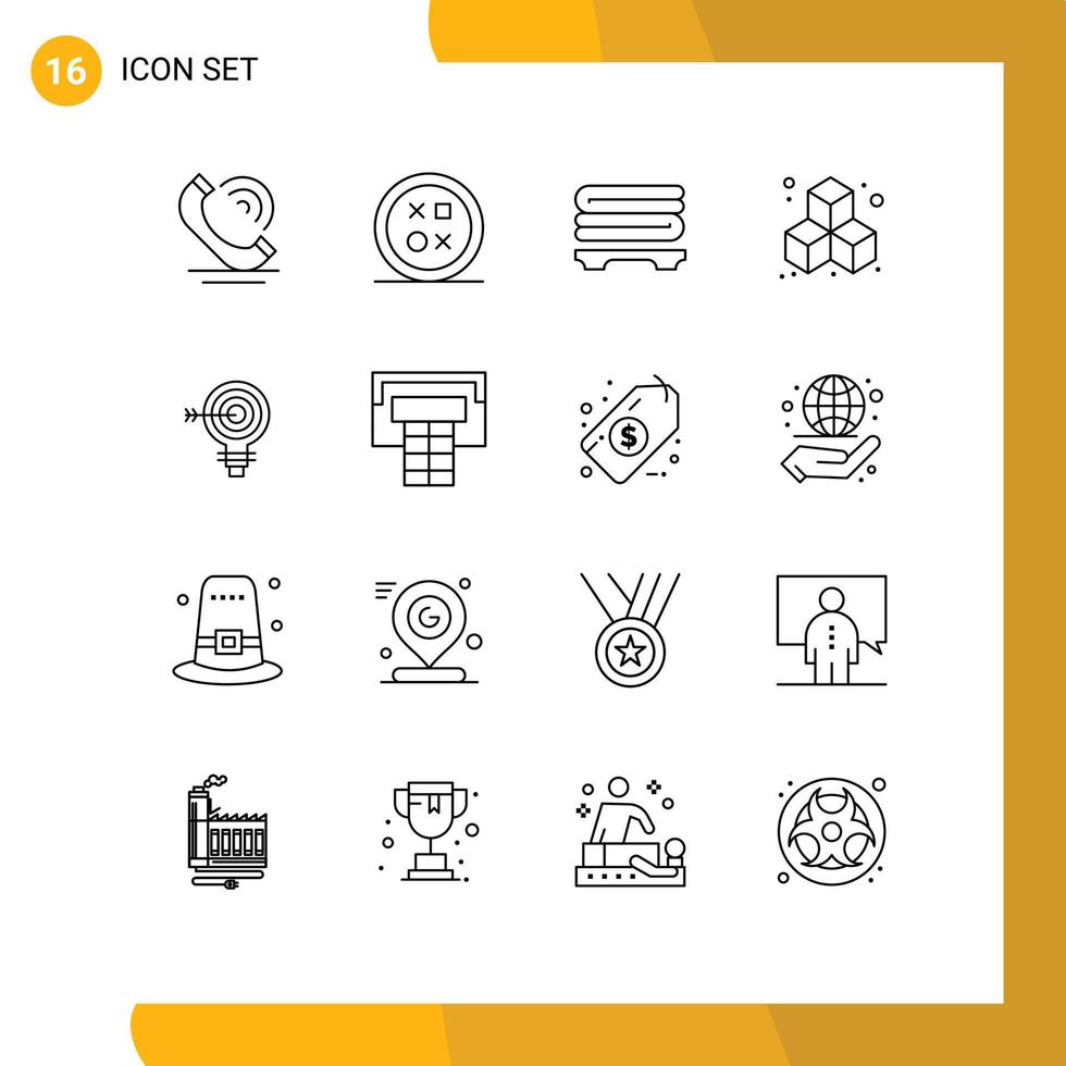 Universal Icon Symbols Group of 16 Modern Outlines of solution darts shape target box Editable Vector Design Elements