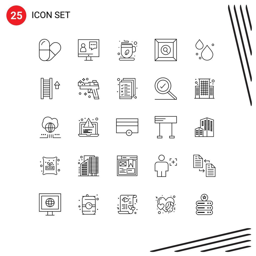 Mobile Interface Line Set of 25 Pictograms of ladder droop hot water product Editable Vector Design Elements