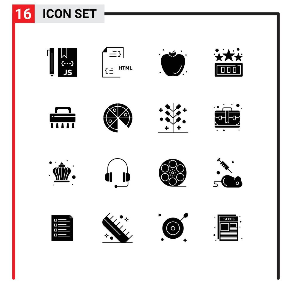 Modern Set of 16 Solid Glyphs Pictograph of play fun file high score apple Editable Vector Design Elements
