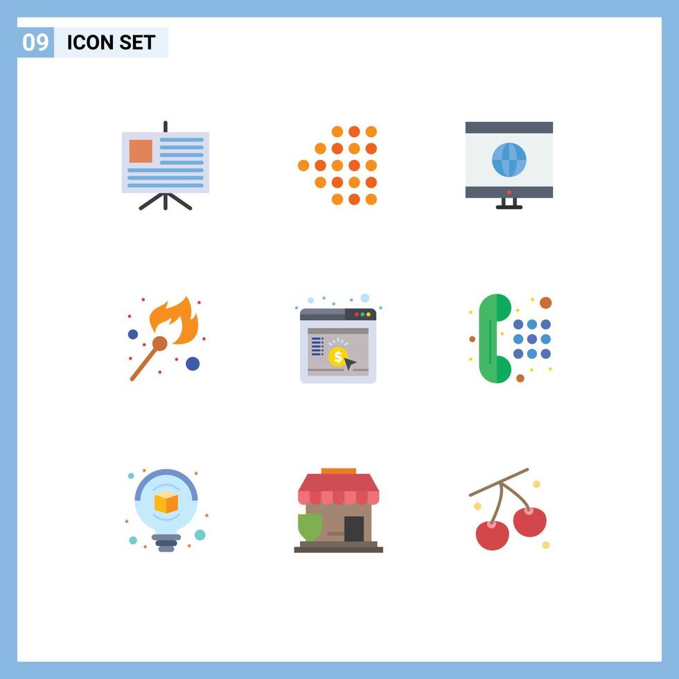 Set of 9 Commercial Flat Colors pack for communication browser learning marketing stick Editable Vector Design Elements