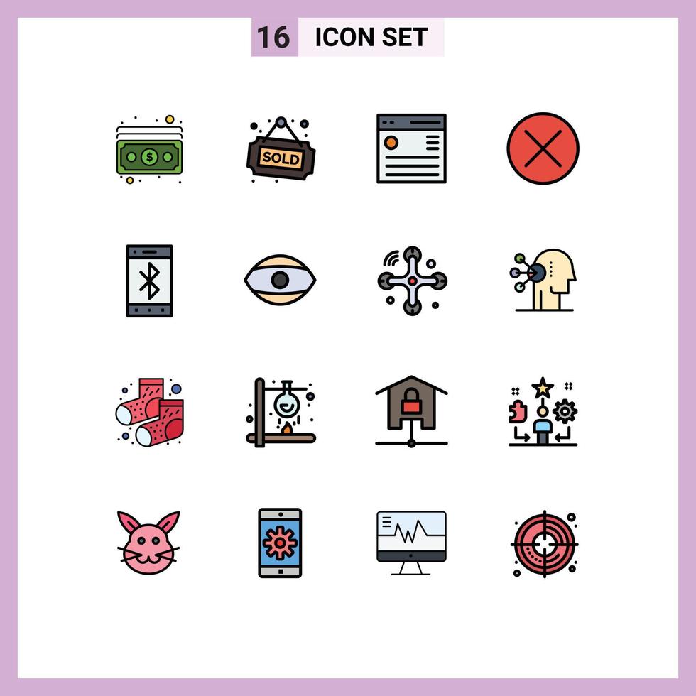 Pictogram Set of 16 Simple Flat Color Filled Lines of sign dollar communication close user Editable Creative Vector Design Elements