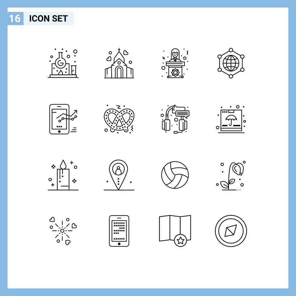 16 Thematic Vector Outlines and Editable Symbols of graph internet politician globe teacher Editable Vector Design Elements
