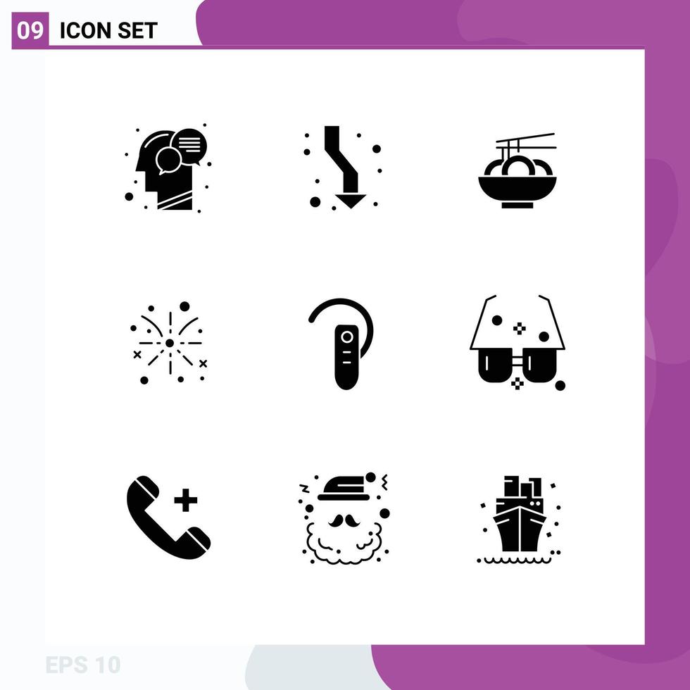 Group of 9 Modern Solid Glyphs Set for holiday fire direction fire work china Editable Vector Design Elements