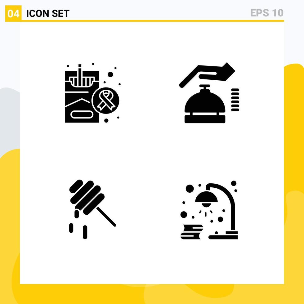 conjunto de pictogramas de 4 glifos sólidos simples de elementos de diseño vectorial editables de libros cibernéticos para fumadores saludables de cigarrillos vector