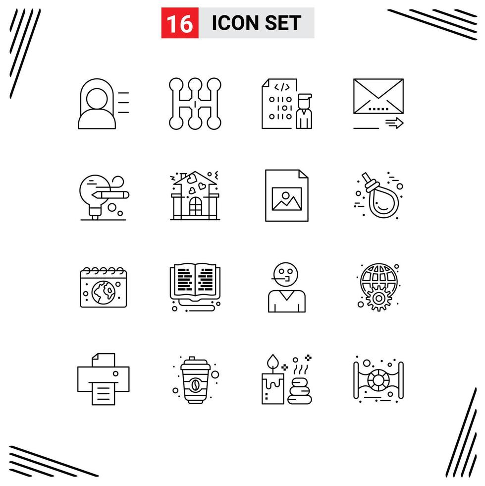 16 iconos creativos, signos y símbolos modernos del desarrollo de bombillas educativas, elementos de diseño vectorial editables a continuación vector
