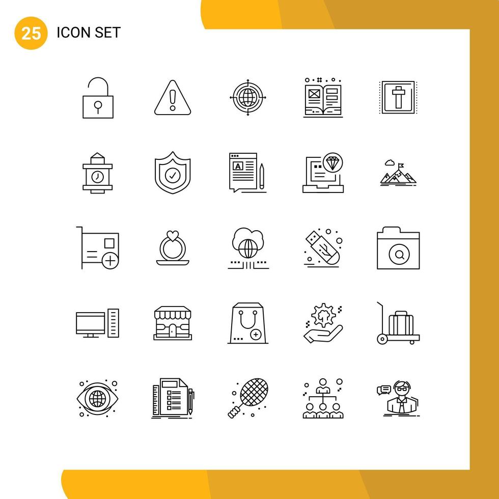 25 Line concept for Websites Mobile and Apps holiday corss focus textbook book Editable Vector Design Elements