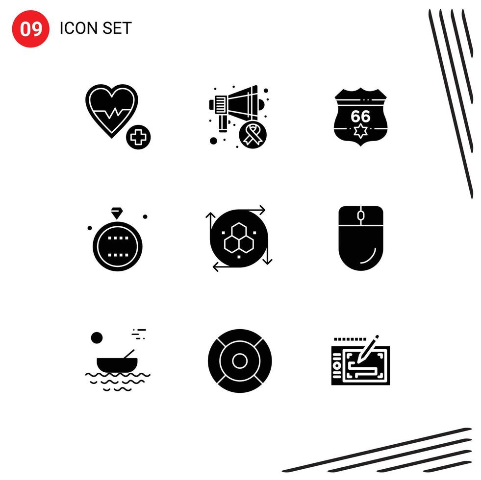 9 User Interface Solid Glyph Pack of modern Signs and Symbols of computer graphics ring american holiday celebration Editable Vector Design Elements