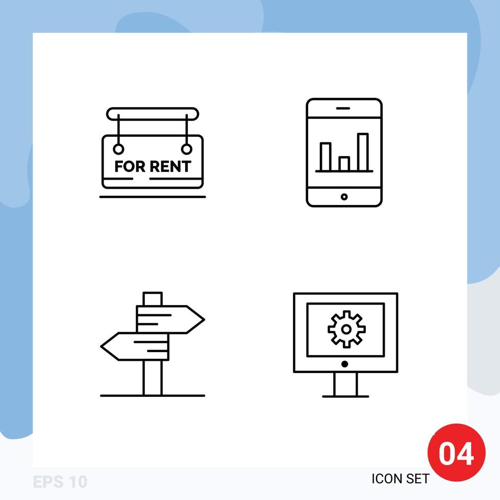 Group of 4 Modern Filledline Flat Colors Set for board love real estate smartphone online support service Editable Vector Design Elements