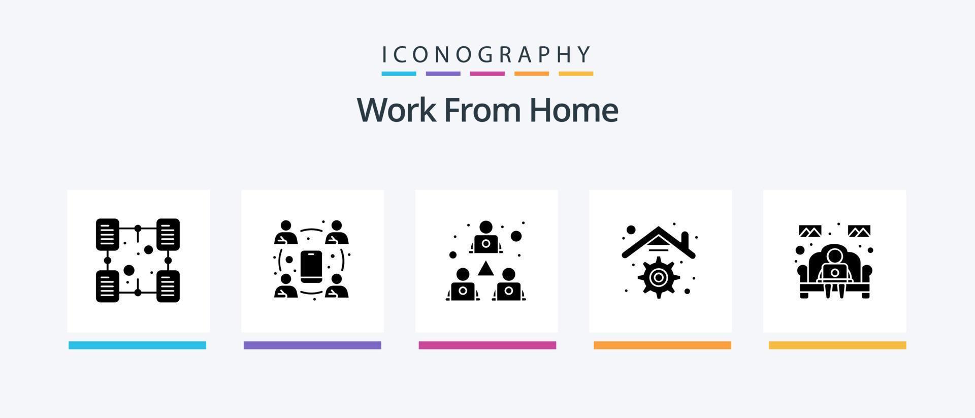 trabajar desde el paquete de iconos de glifo 5 de casa, incluido el cuaderno. casa. en línea. hogar. intercambio. diseño de iconos creativos vector