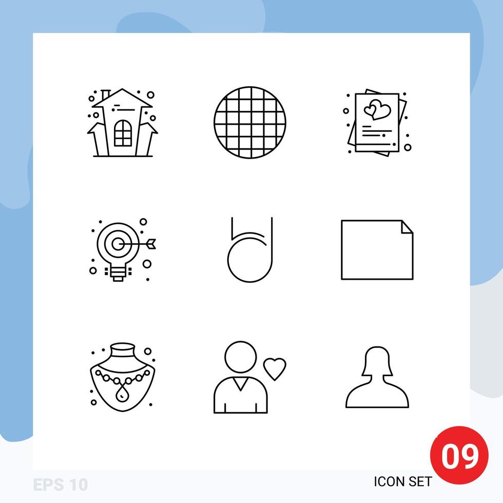 Outline Pack of 9 Universal Symbols of coin web invite aim bulb Editable Vector Design Elements