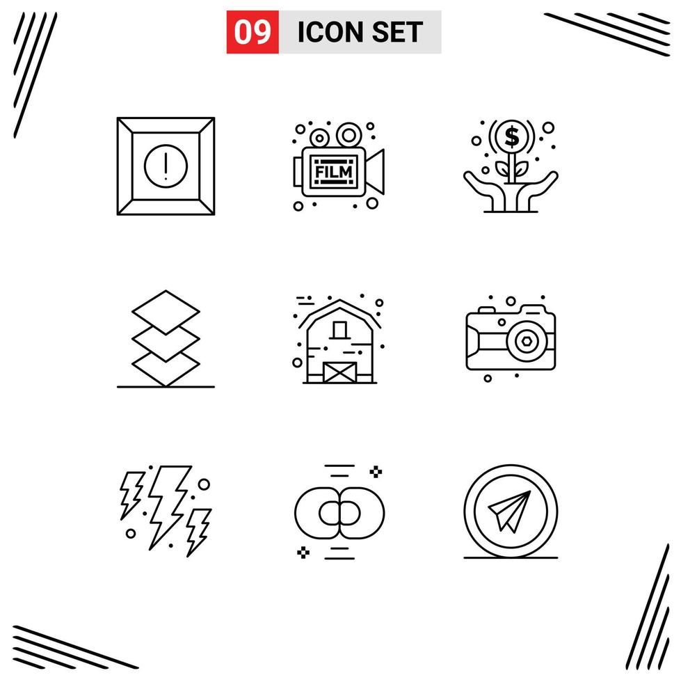 Pictogram Set of 9 Simple Outlines of farm stack expand layers investment Editable Vector Design Elements