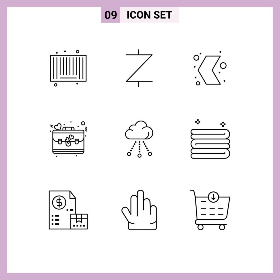 9 Universal Outline Signs Symbols of connection love direction day bag Editable Vector Design Elements