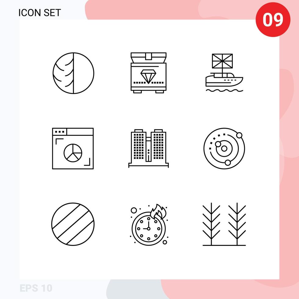 Universal Icon Symbols Group of 9 Modern Outlines of internet browser chest uk european Editable Vector Design Elements