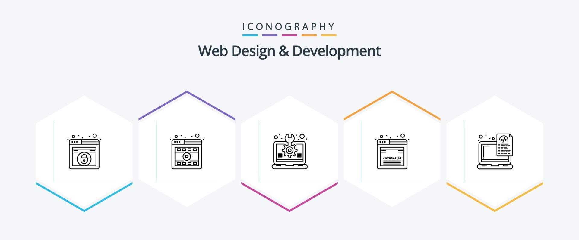 Web Design And Development 25 Line icon pack including device. javascript. creative. development. laptop vector