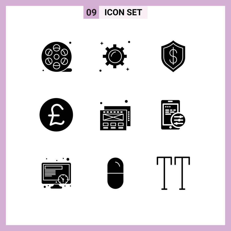 User Interface Pack of 9 Basic Solid Glyphs of web money artificial coin technology Editable Vector Design Elements
