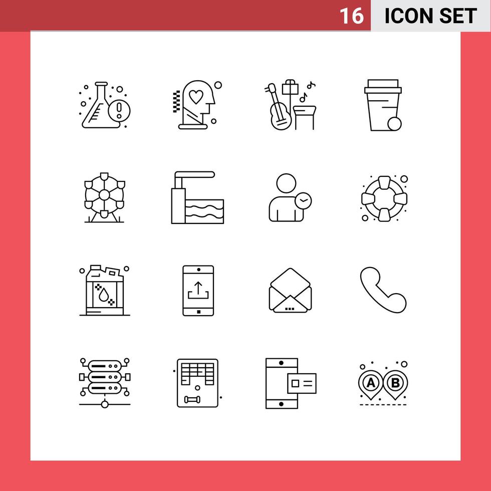 16 Universal Outlines Set for Web and Mobile Applications monument atomium wellness cleaning glass Editable Vector Design Elements