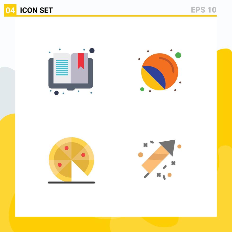Flat Icon Pack of 4 Universal Symbols of book food reading printer pizza Editable Vector Design Elements