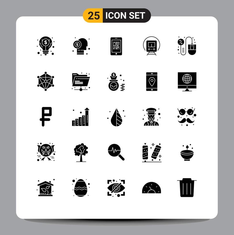 User Interface Pack of 25 Basic Solid Glyphs of transport train shareholder cortege secure Editable Vector Design Elements