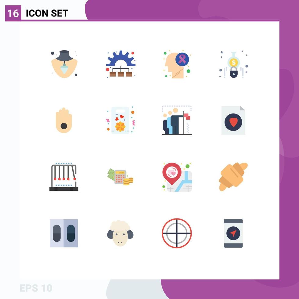 16 Flat Color concept for Websites Mobile and Apps palm gesture brain tumor finance calculate Editable Pack of Creative Vector Design Elements