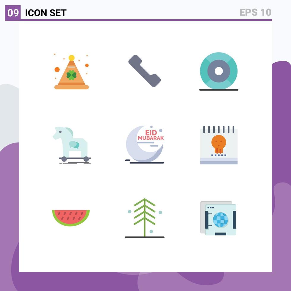 conjunto moderno de 9 colores planos y símbolos como elementos de diseño de vectores editables de ciberdelincuencia esencial troyano eid en Internet
