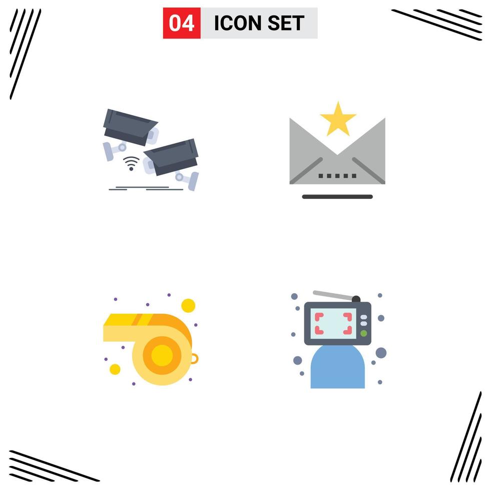 Mobile Interface Flat Icon Set of 4 Pictograms of cctv mardi gras surveillance favorite whistle Editable Vector Design Elements