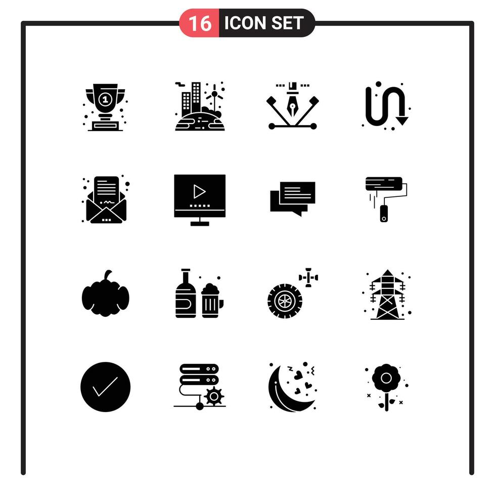Pack of 16 creative Solid Glyphs of email turning artwork indicator arrows Editable Vector Design Elements