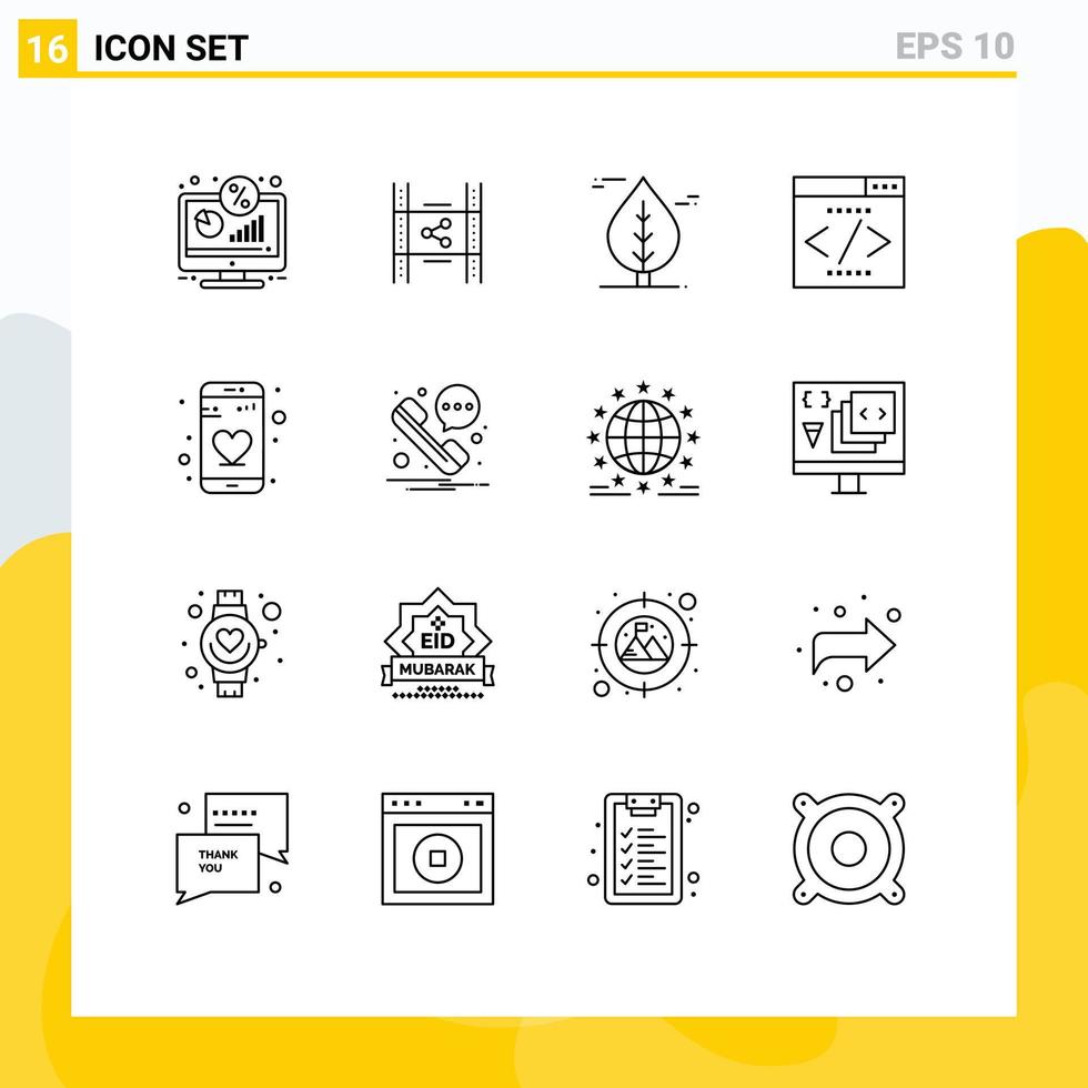 User Interface Pack of 16 Basic Outlines of app interface search engine pp interface plant Editable Vector Design Elements