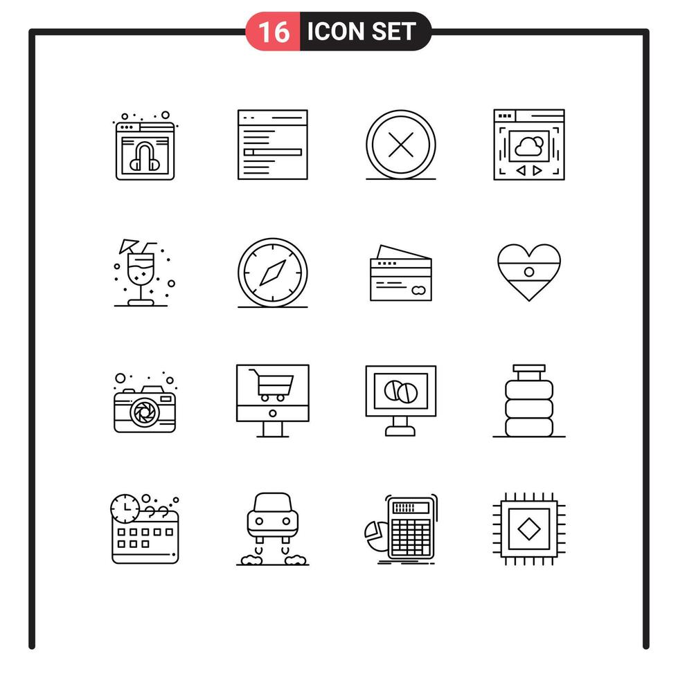 16 Creative Icons Modern Signs and Symbols of drink website user web page delete Editable Vector Design Elements