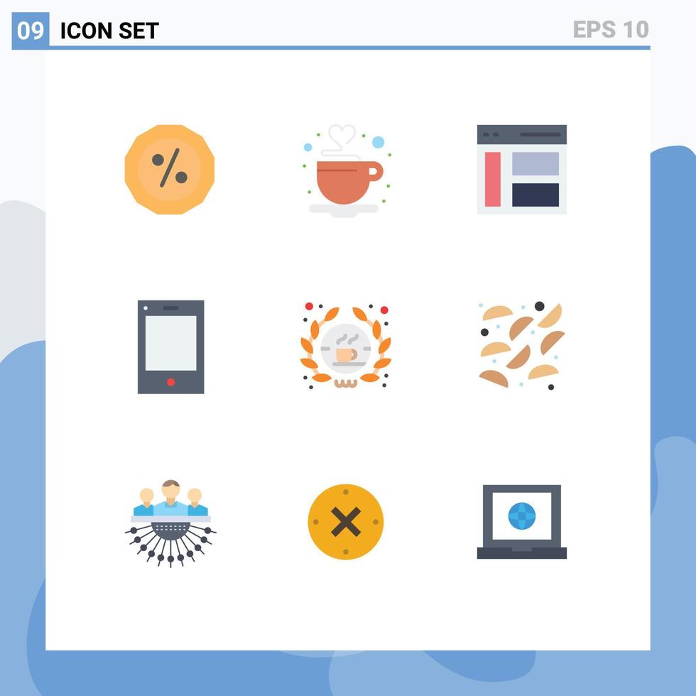 Editable Vector Line Pack of 9 Simple Flat Colors of coffee tablet interface phone devices Editable Vector Design Elements