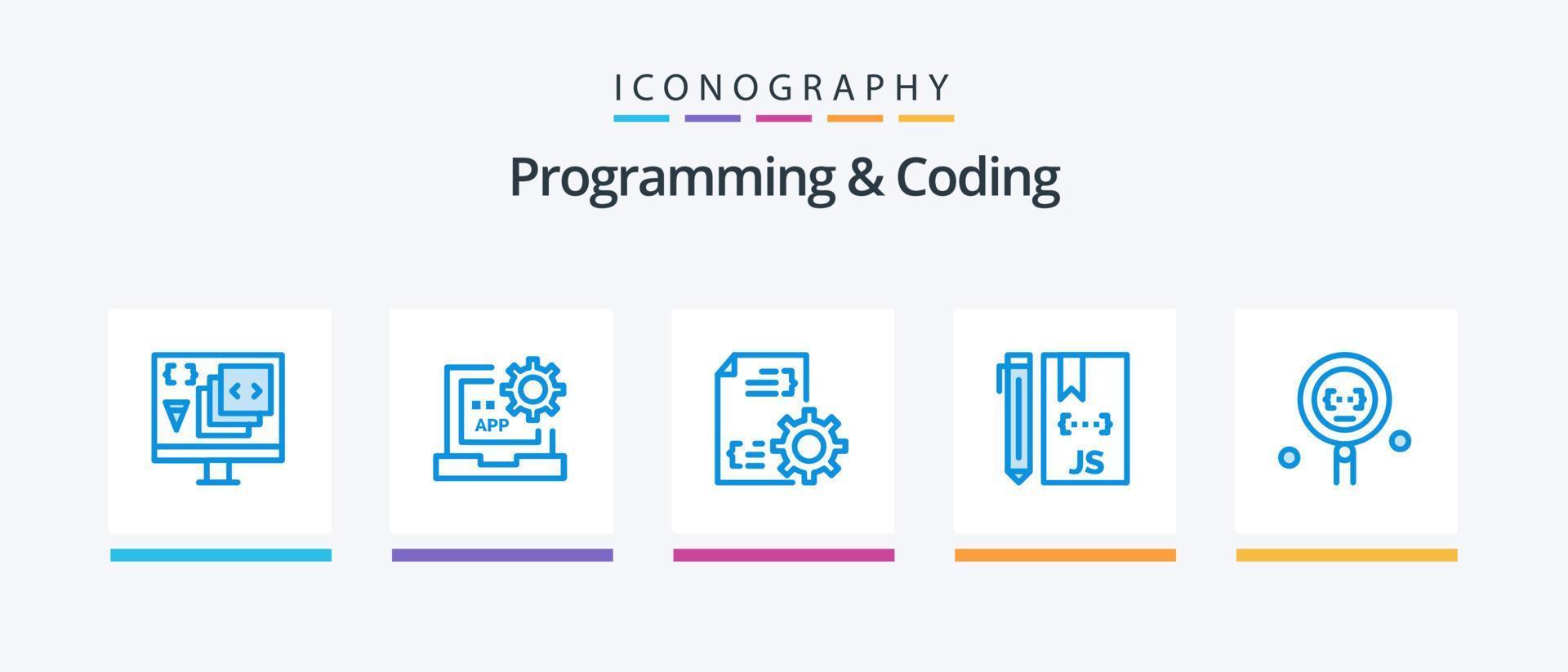 Programming And Coding Blue 5 Icon Pack Including development. coding. management. programming. develop. Creative Icons Design vector