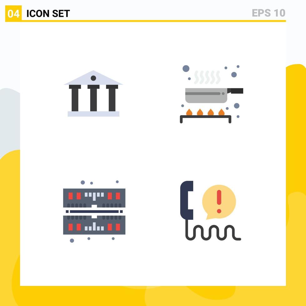 Pictogram Set of 4 Simple Flat Icons of bank ram cook kitchen call contact Editable Vector Design Elements