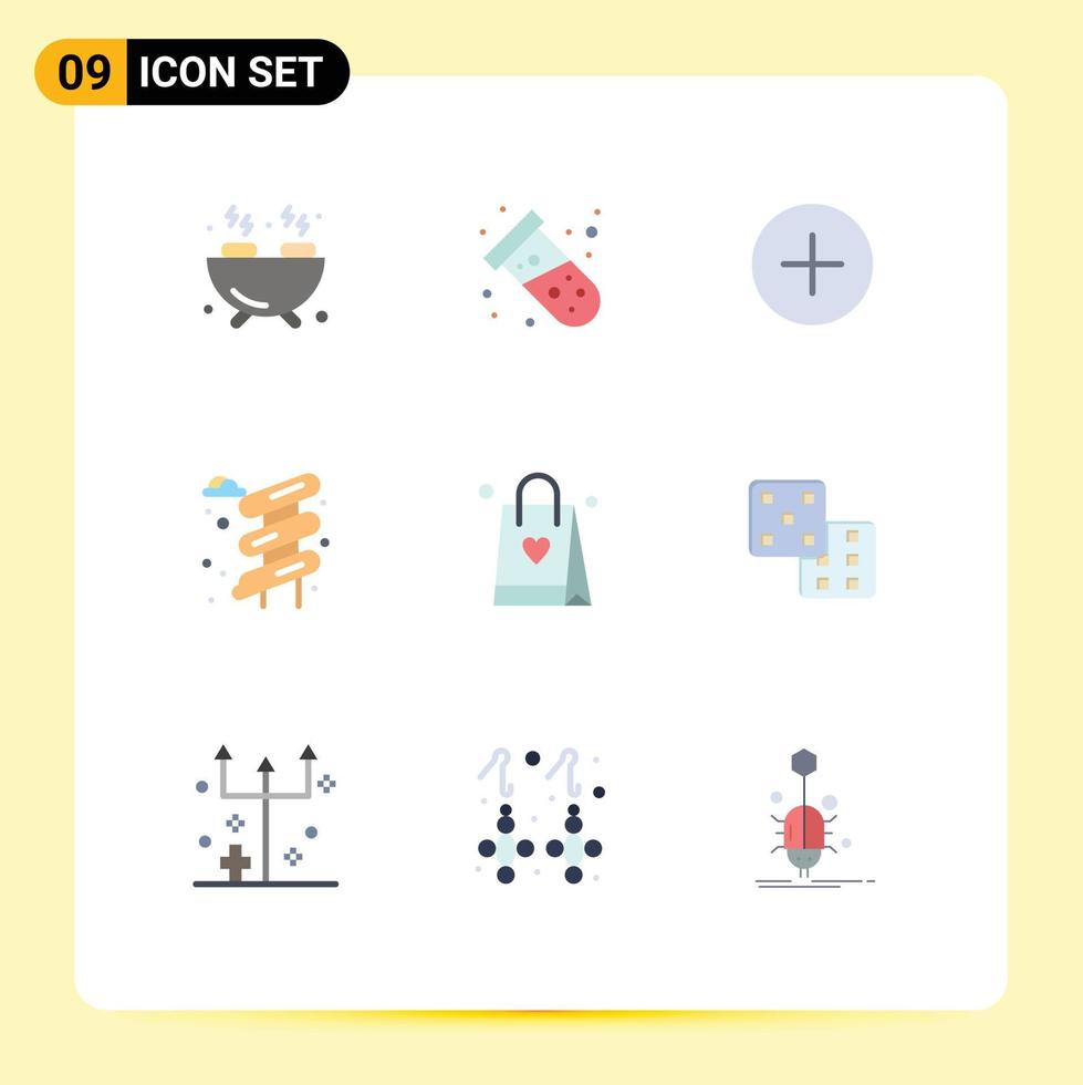 Set of 9 Vector Flat Colors on Grid for gaming love add bag park Editable Vector Design Elements
