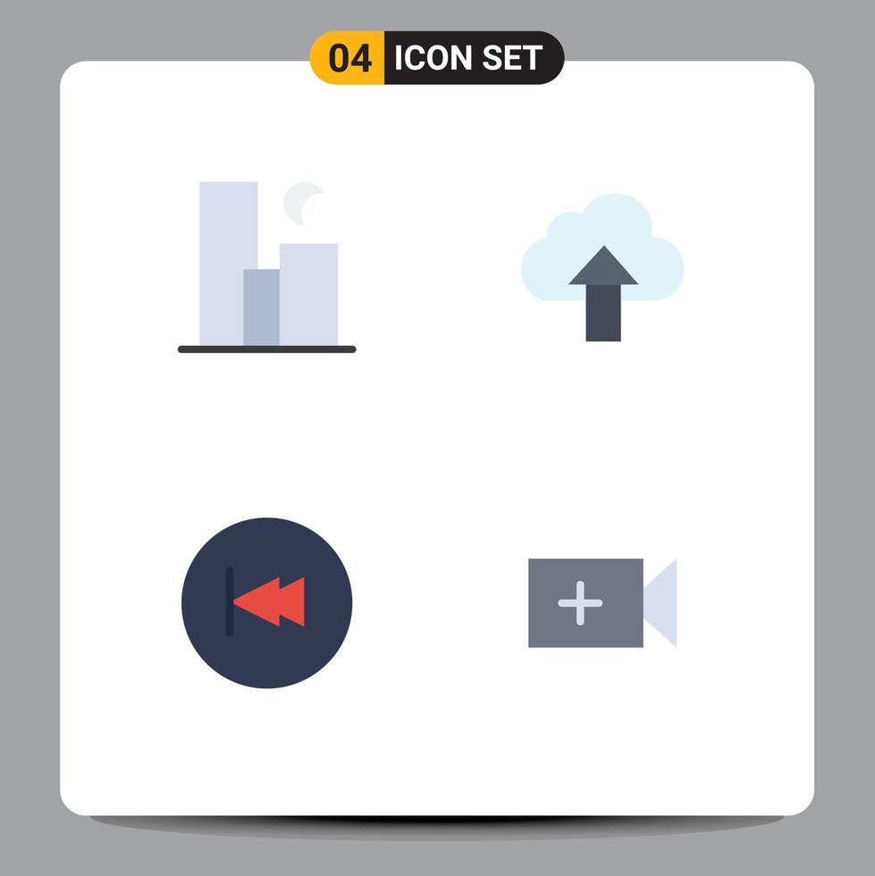 Group of 4 Modern Flat Icons Set for city arrow night upload backward Editable Vector Design Elements