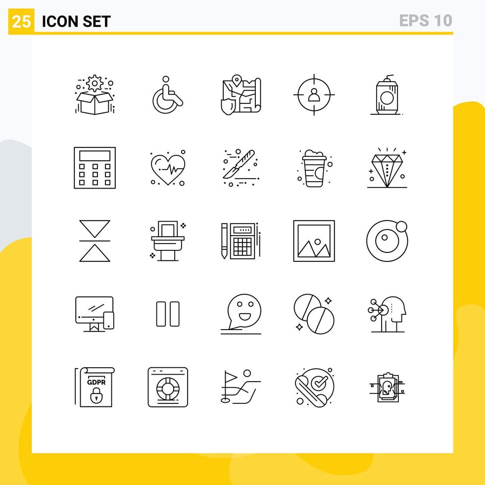 Mobile Interface Line Set of 25 Pictograms of bottle management walk human security Editable Vector Design Elements