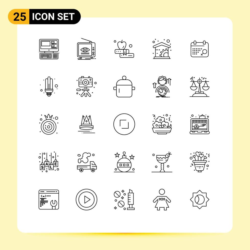 Stock Vector Icon Pack of 25 Line Signs and Symbols for plan calendar tv management economics Editable Vector Design Elements