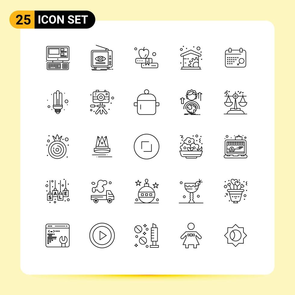paquete de iconos de vectores de stock de 25 signos y símbolos de línea para el calendario del plan administración de tv economía elementos de diseño de vectores editables