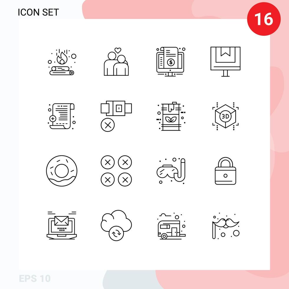 Set of 16 Vector Outlines on Grid for online delivery bill commerce purchase Editable Vector Design Elements