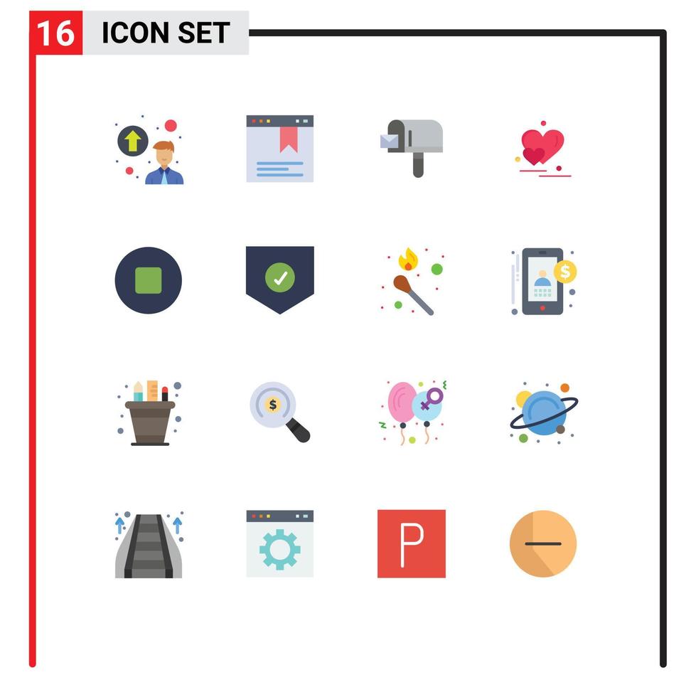 Set of 16 Vector Flat Colors on Grid for security check shopping stop valentine greetings Editable Pack of Creative Vector Design Elements