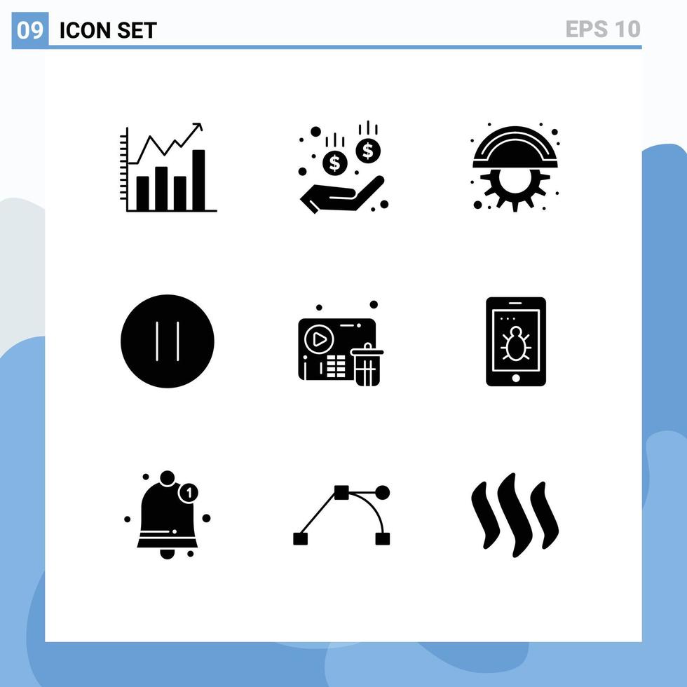 9 Universal Solid Glyph Signs Symbols of video delete cutter stop multimedia Editable Vector Design Elements