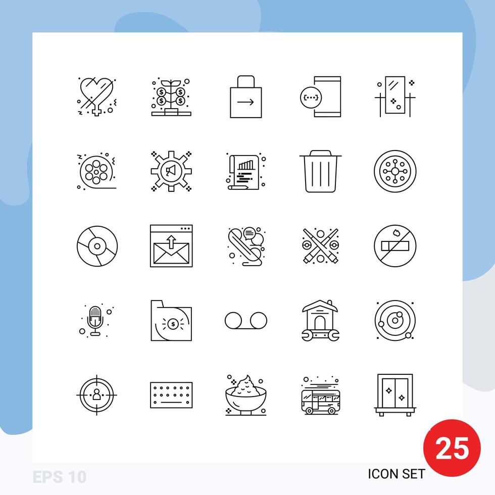 User Interface Pack of 25 Basic Lines of device develop arrow coding security Editable Vector Design Elements