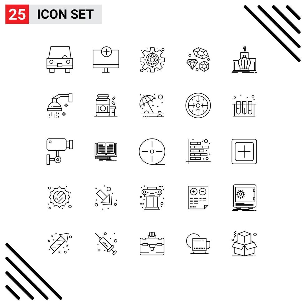 Pack of 25 Modern Lines Signs and Symbols for Web Print Media such as crown heart gadget love settings Editable Vector Design Elements