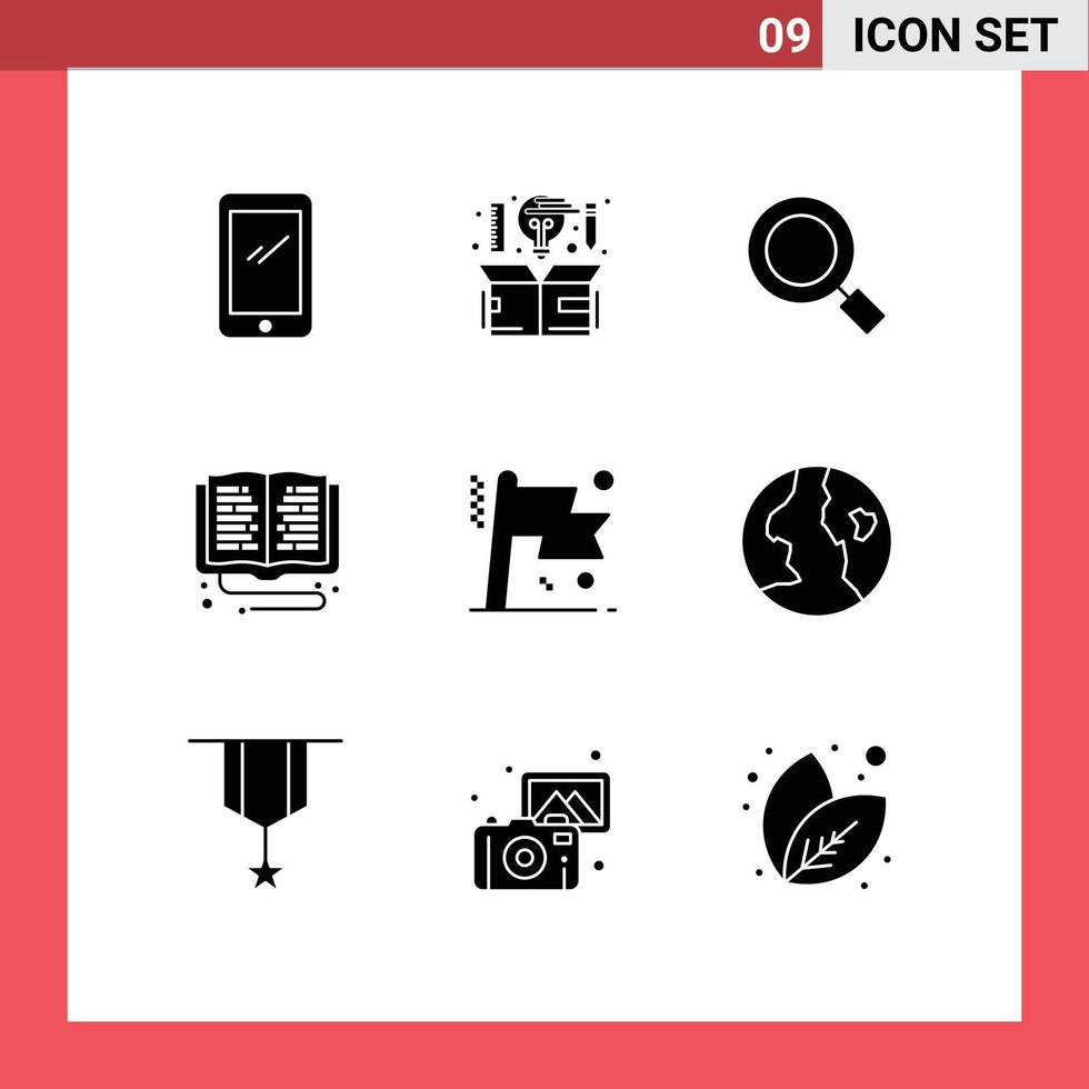 Group of 9 Modern Solid Glyphs Set for online learning library idea education magnify Editable Vector Design Elements